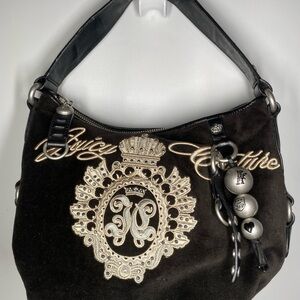 JUICY COUTURE VTG Black Velour Hobo Bag with Silver ball charms MINT cond